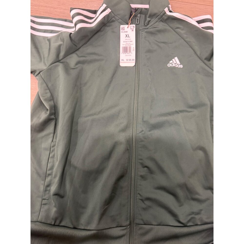 Adidas Womens XL Green Track Jacket With White Stripes & Logo Full Zip W 3S TT T - Picture 4 of 5
